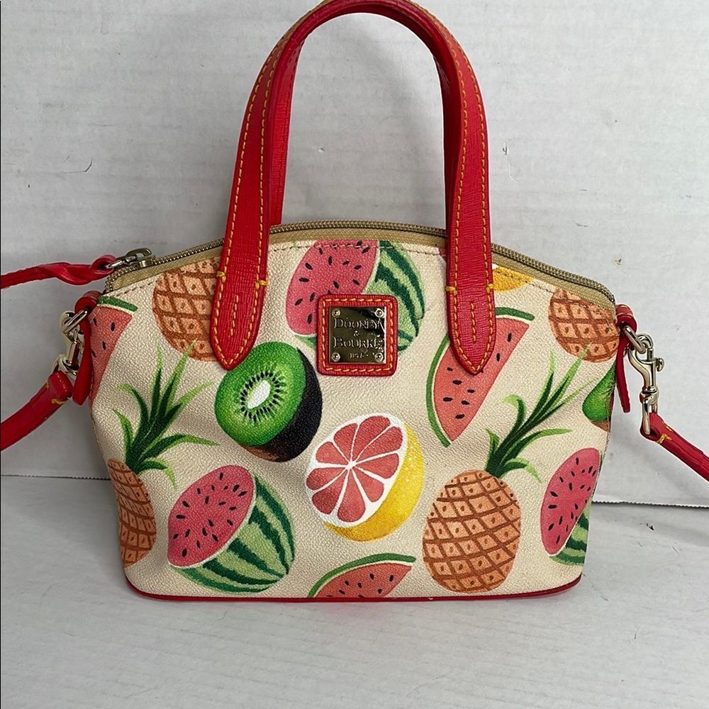 Dooney & Bourke Ambrosia tropical Fruit coated leather satchel crossbody bag